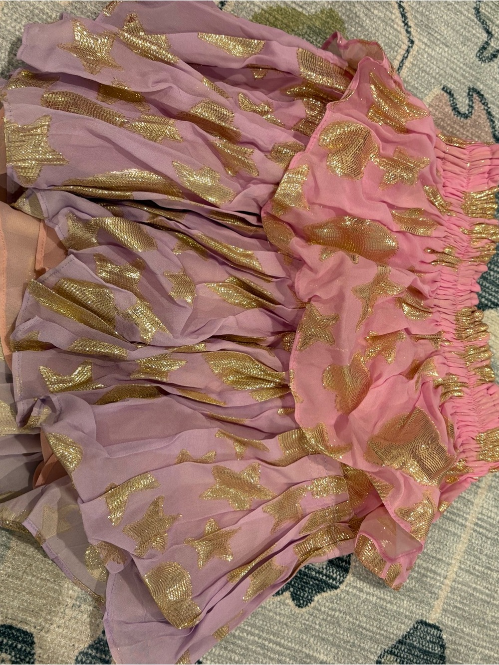 LoveShackFancy Pink and Lavender Tiered Skirt with Gold Stars